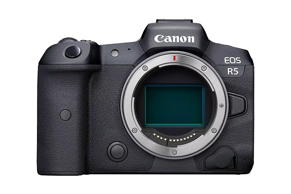 the canon r5 without a lens on a white background