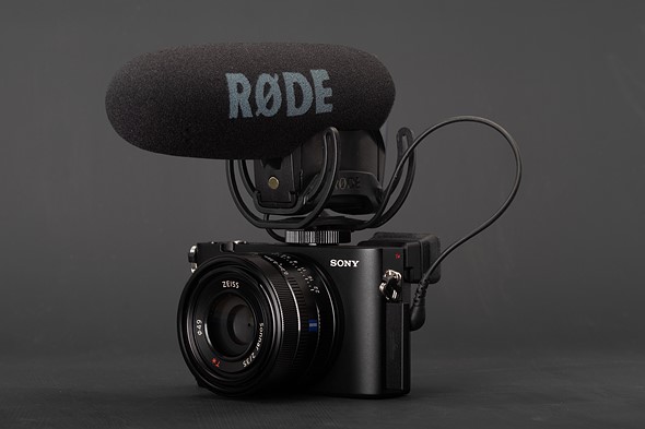 Sony RX1R III with shotgun microphone mounted