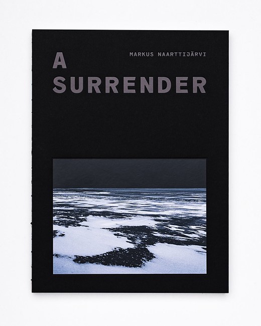 a black book cover has purple text and a single photo of an icy landscape