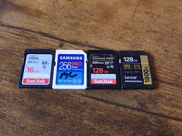 four sd cards in a row