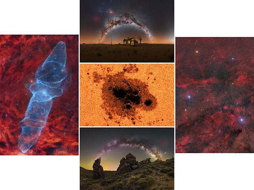 five astrophotography images are laid out in a grid on a white background