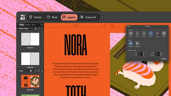 a screenshot of the affinity app shows access to layout tools