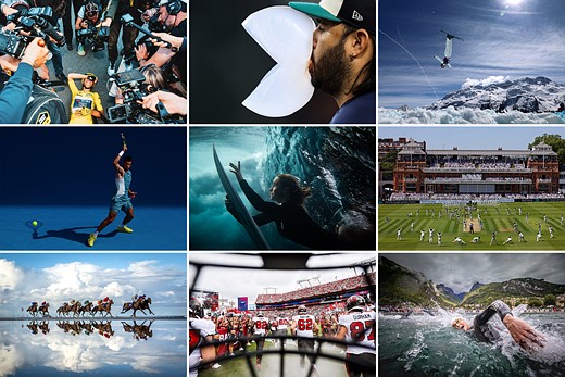 a grid of nine sports photographs