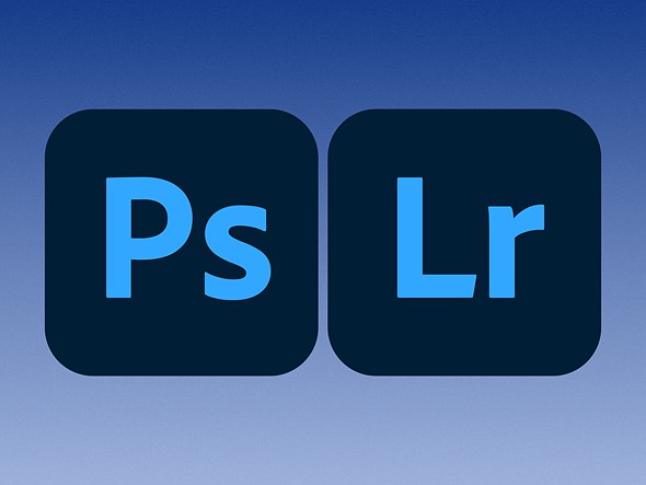 the blue logos for adobe lightroom and photoshop are on a blue gradient backgroundjpg